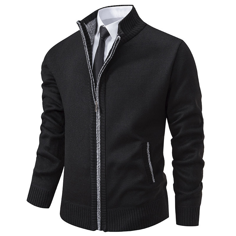 Herren sportliche Strickjacke mit Stehkragen und Reißverschluss