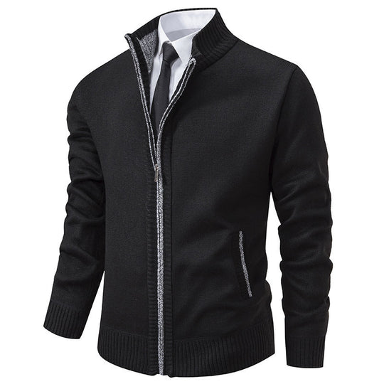 Herren sportliche Strickjacke mit Stehkragen und Reißverschluss