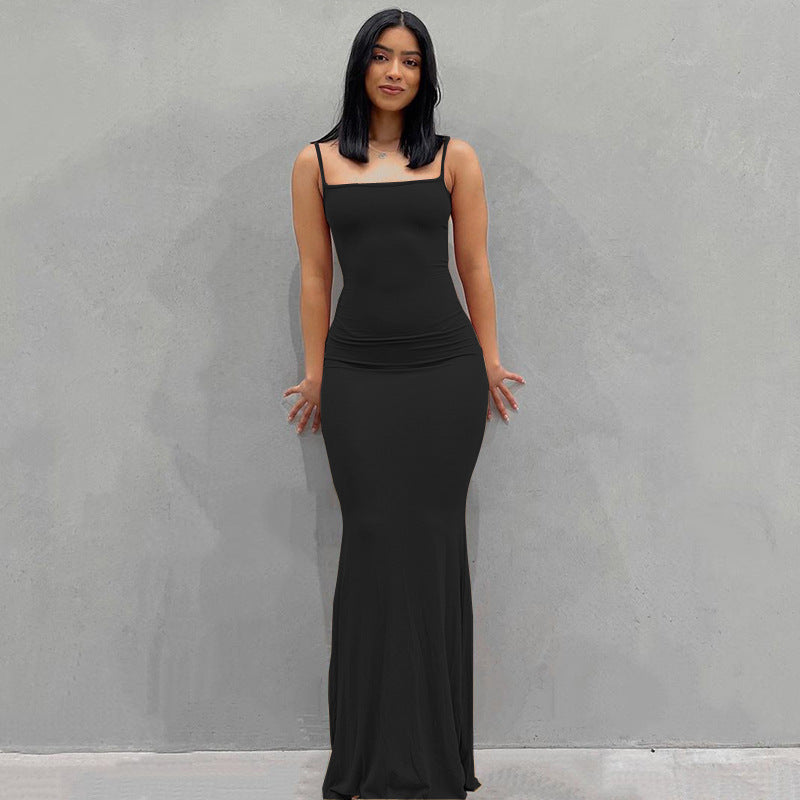 Damen Körperbetontes Maxi‑Jerseykleid mit taillierter Drapierung, langen Ärmeln und ausgestelltem Saum Shop Nory