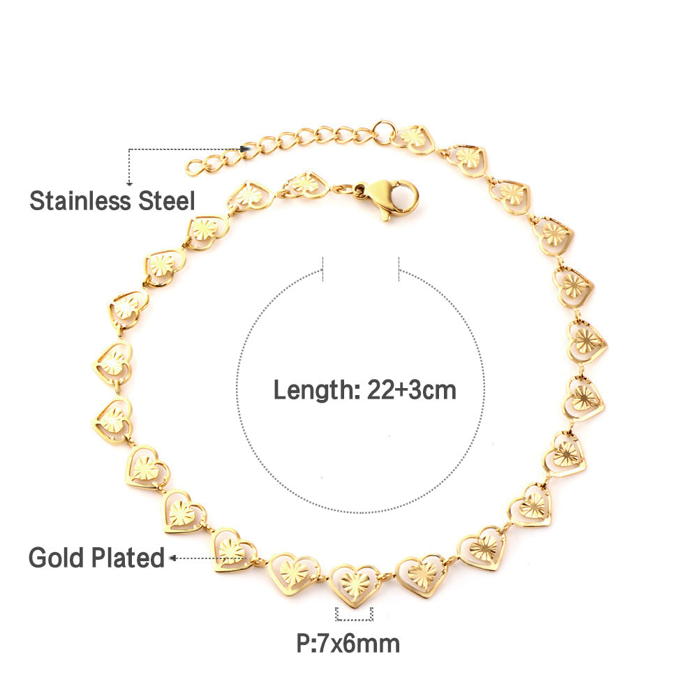 Damen Armband mit herzförmigen Gliederungen aus hochwertigem Edelstahl und goldplattierter Oberfläche Shop Nory