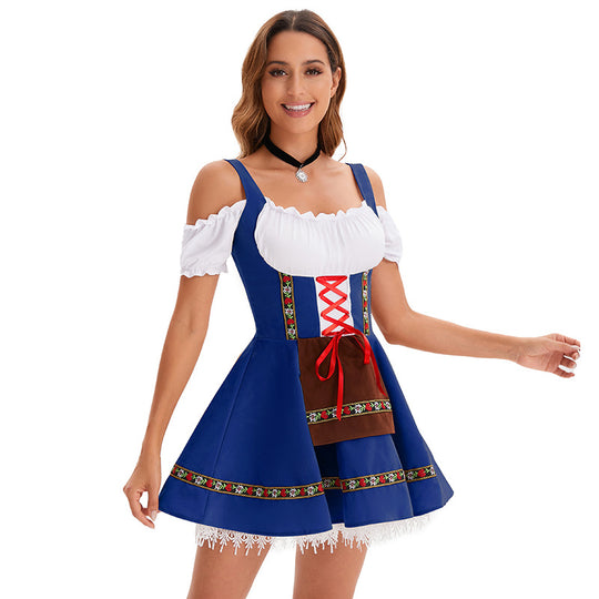 Damen nan traditionelles Oktoberfest Dirndl Minikleid mit Schnürung und abnehmbarer Schürze Shop Nory