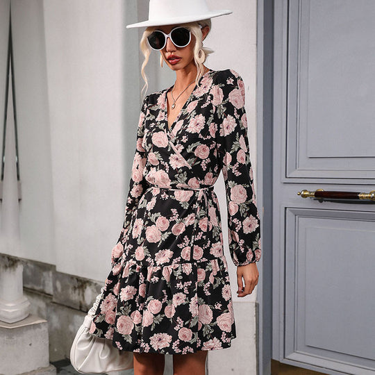 Damen Florales Wickel-Minikleid mit taillierter Schärpe und hohem Beinschlitz Shop Nory