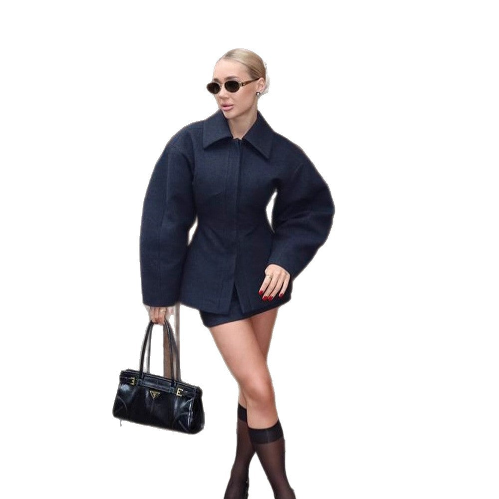 Damen Taillierter Kurzmantel aus Wollmix mit skulpturalen Ballonärmeln Shop Nory