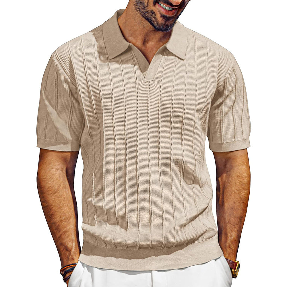 Herren leichtes Kurzarm Strick-Poloshirt mit strukturiertem Rippmuster Shop Nory