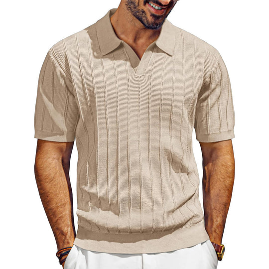 Herren leichtes Kurzarm Strick-Poloshirt mit strukturiertem Rippmuster Shop Nory