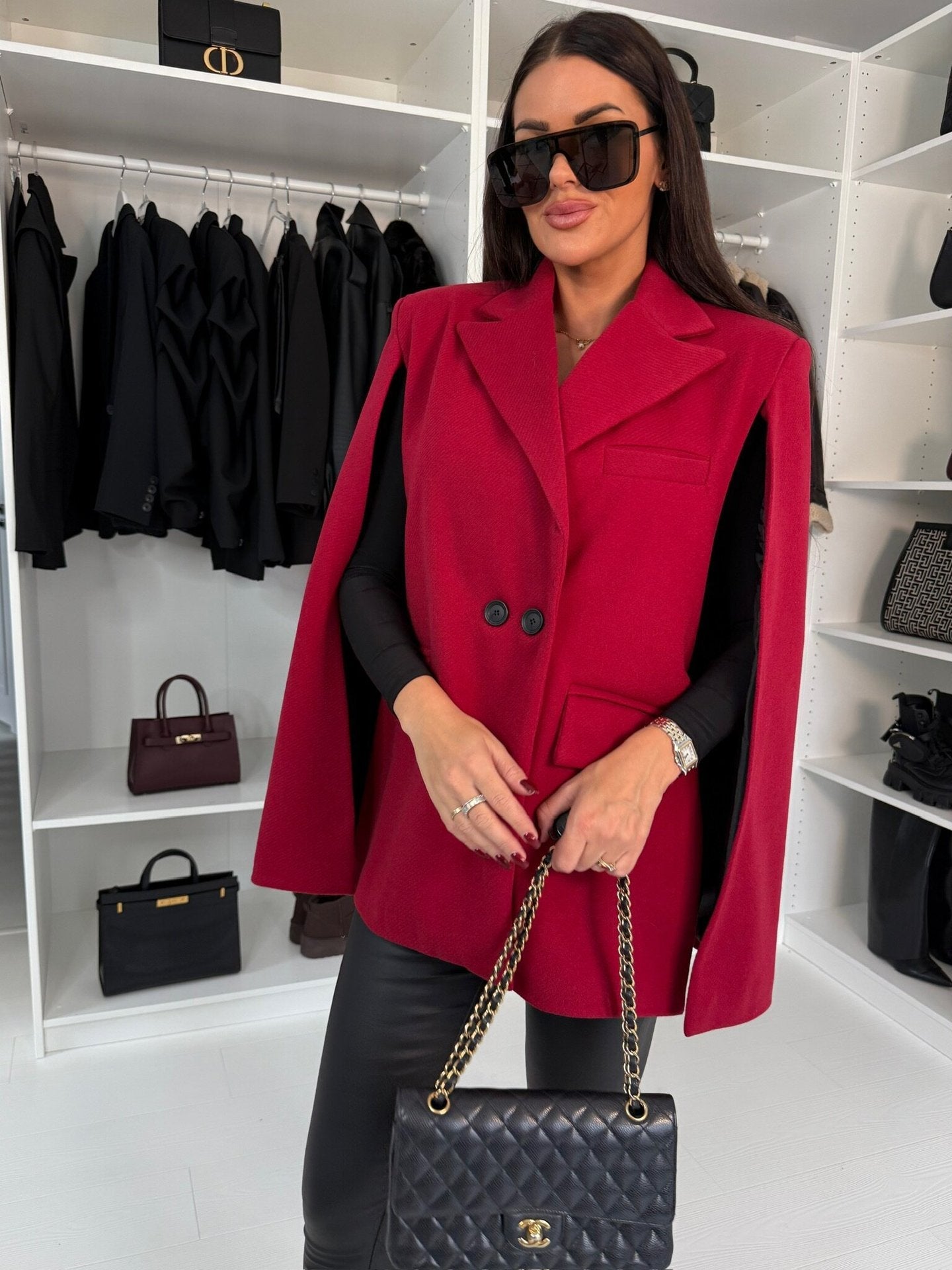 Damen modischer Cape-Blazer mit doppelter Knopfleiste