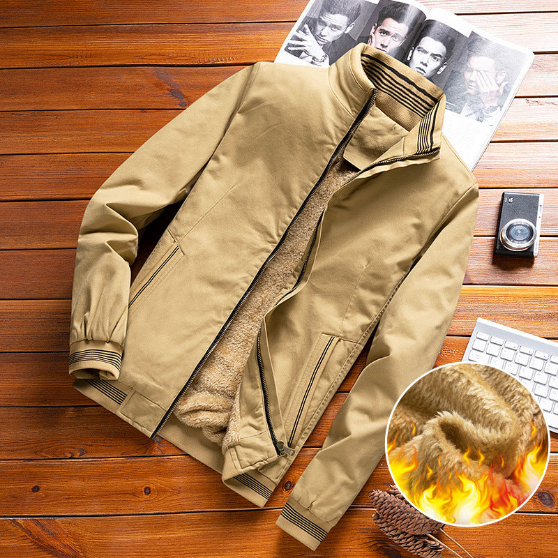 Herren leichter Canvas-Bomber mit gestreiften Rippbündchen, Stehkragen und Reißverschlusstaschen Shop Nory