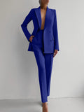 Damen elegantes Zweiteiler-Anzug-Set mit tailliertem Blazer und schmalen Hosen
