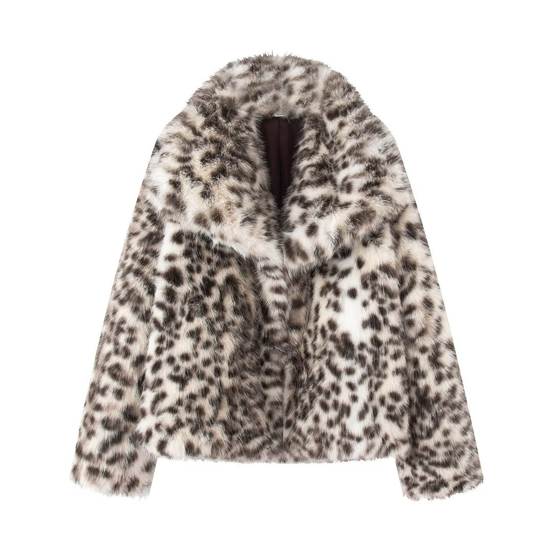 Damen Kurz geschnittene Kunstfelljacke mit Leopardenmuster Shop Nory