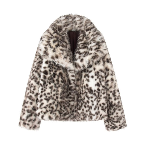 Damen Kurz geschnittene Kunstfelljacke mit Leopardenmuster Shop Nory