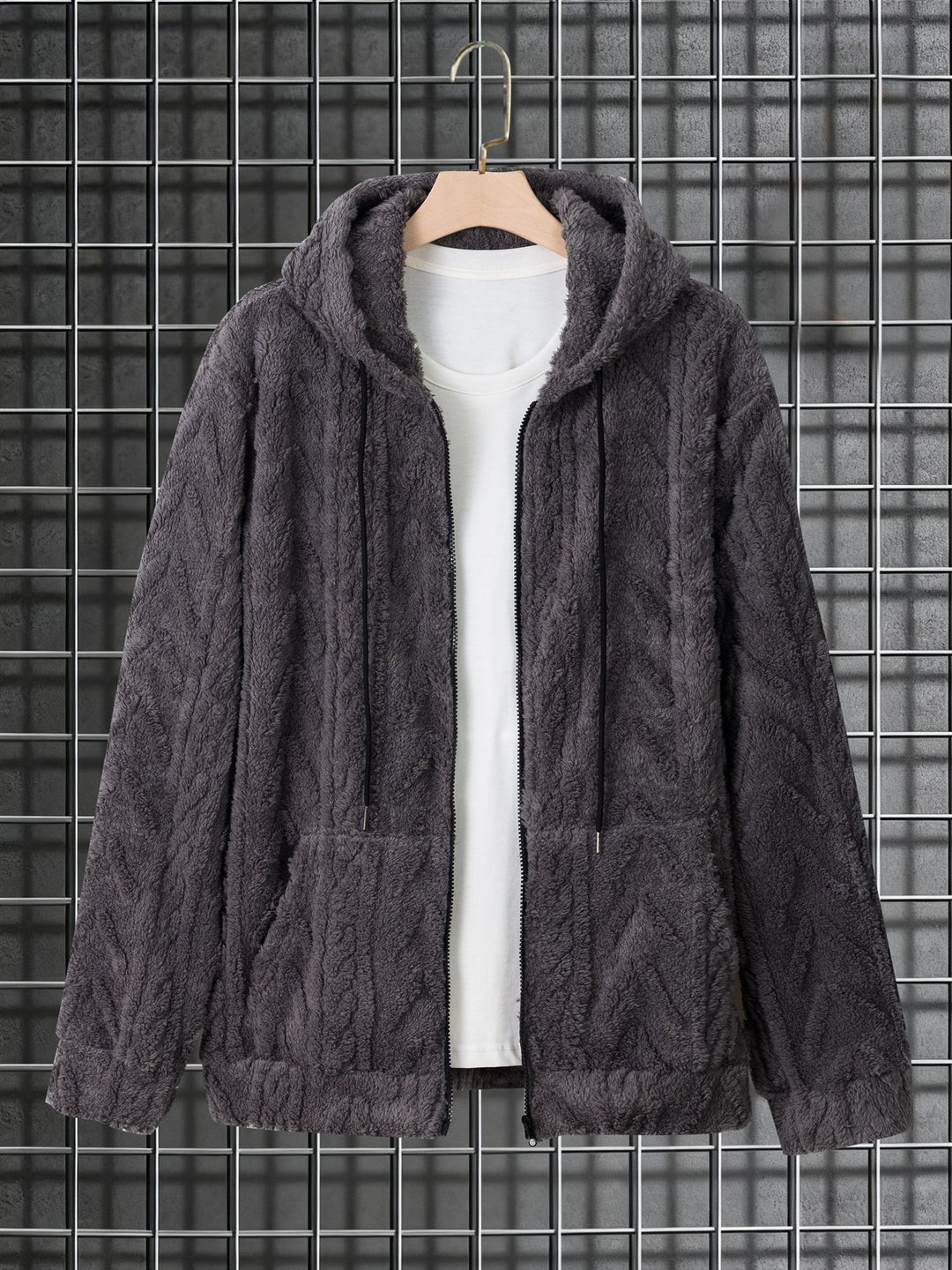 Herren kuschelige Kapuzenjacke aus Teddyfleece mit durchgehendem Reißverschluss und Kängurutaschen Shop Nory