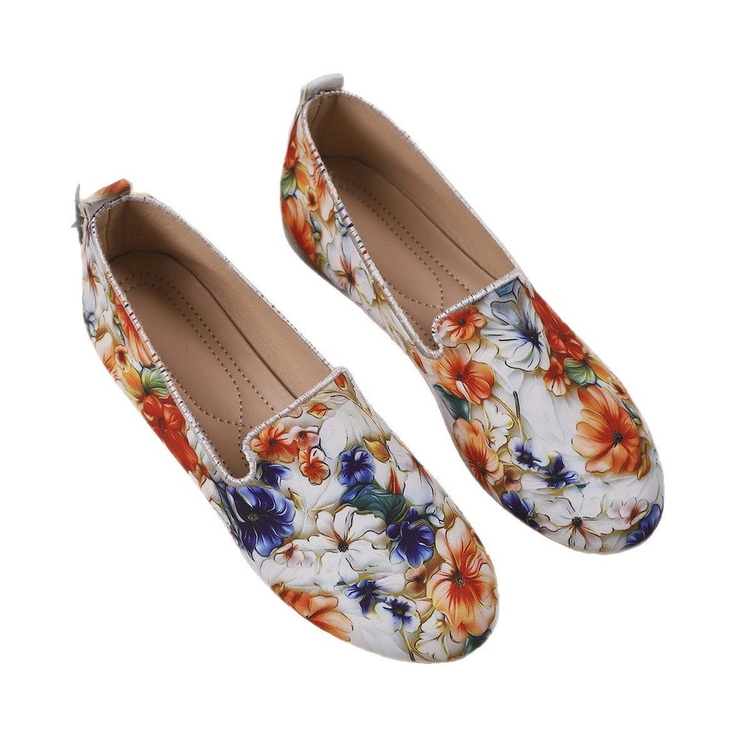 Damen Slip-On Mokassins mit buntem Pflanzenmuster Shopnory