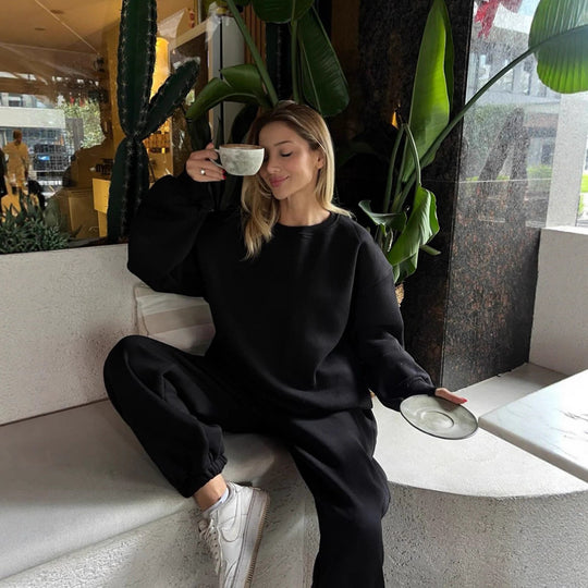 Damen Sportlicher Oversized Kapuzenpullover und Freizeithose Set Shop Nory