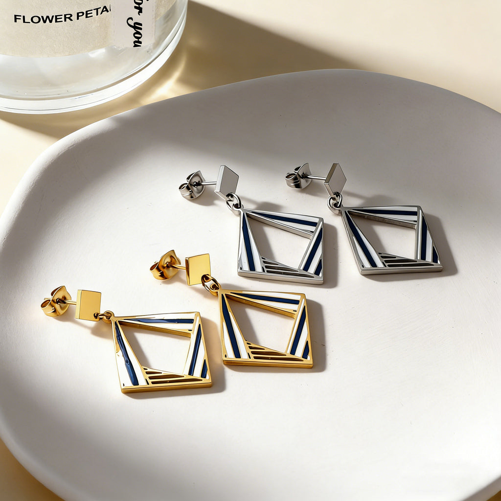Damen Hängende geometrische Ohrringe aus goldplattiertem Edelstahl Shop Nory
