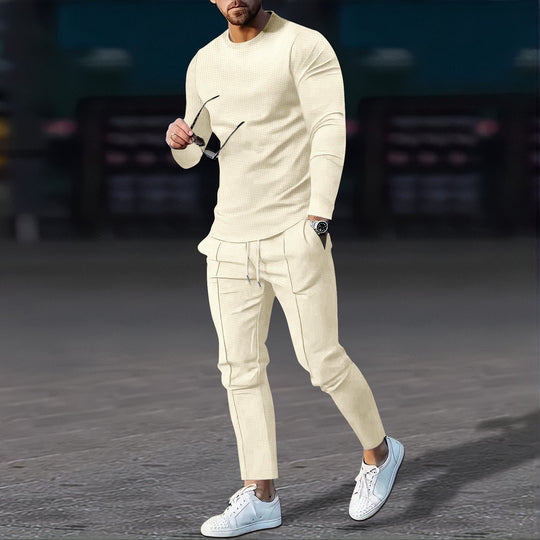 Herren nan modernes Lounge-Set aus feinem Stretchjersey mit Rundhals-Longsleeve und tapered Cargo-Jogger Shop Nory