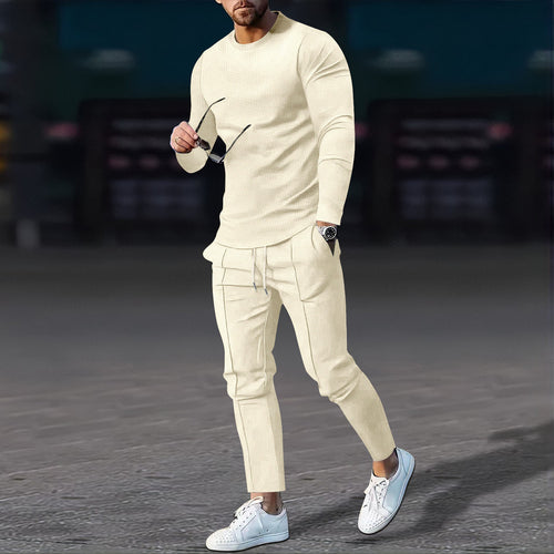 Herren nan modernes Lounge-Set aus feinem Stretchjersey mit Rundhals-Longsleeve und tapered Cargo-Jogger Shop Nory