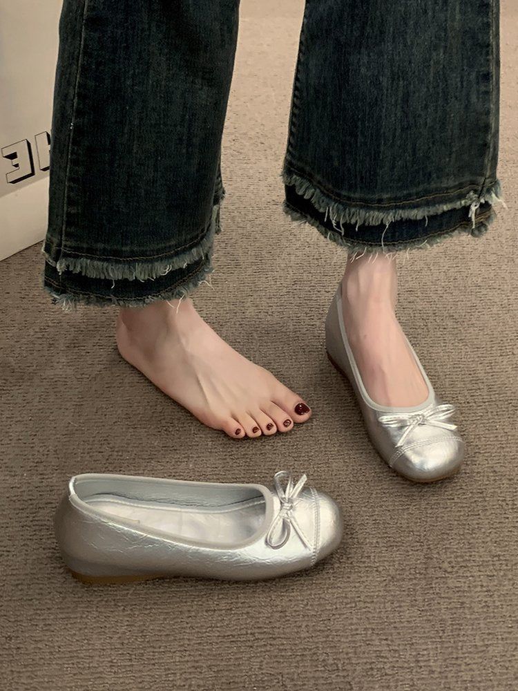 Damen Ballerinas mit dekorativem Schleifendetail und hochwertiger Fleeceaussensohle