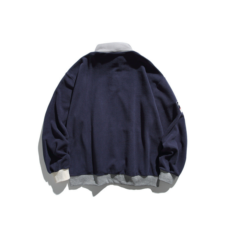 Unisex Fleece-Halbzip-Pullover mit Stehkragen, Kängurutasche und Kontrastbündchen Shop Nory