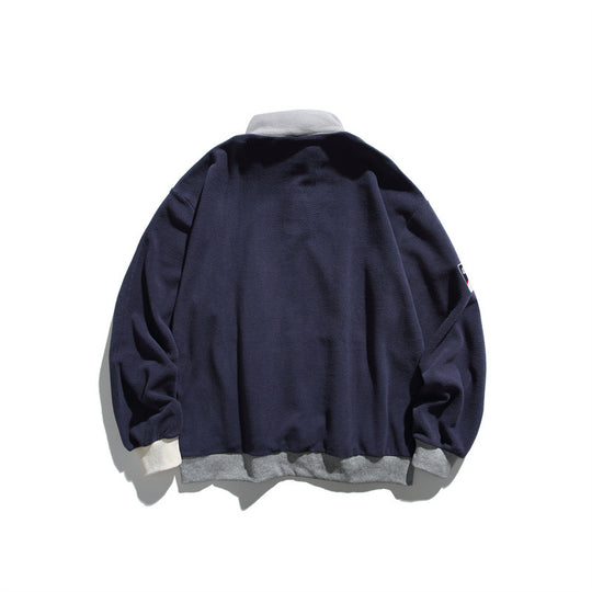 Unisex Fleece-Halbzip-Pullover mit Stehkragen, Kängurutasche und Kontrastbündchen Shop Nory