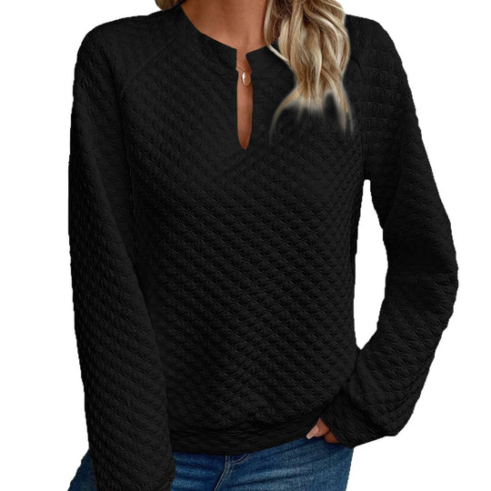 Damen Gequilteter Stepppullover mit V‑Schlitz und strukturierter Rautenoptik Shop Nory