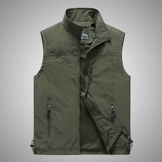 Herren Multifunktionale Utility-Weste mit Stehkragen, Reißverschlusstaschen und atmungsaktivem Meshfutter Shop Nory