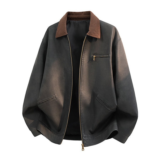 Herren Lässige Kunstlederjacke mit Stehkragen und praktischen Taschen Shop Nory