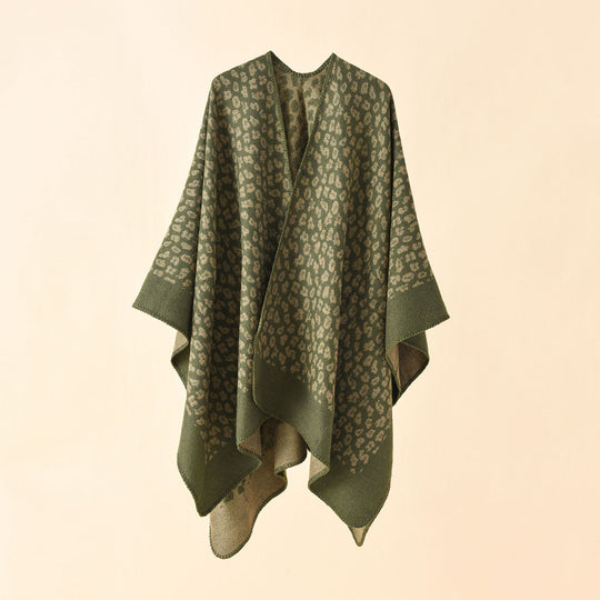 Damen Wollmix-Ruana mit tonigem Leopardenjacquard und kastigem Kimono-Fall Shop Nory