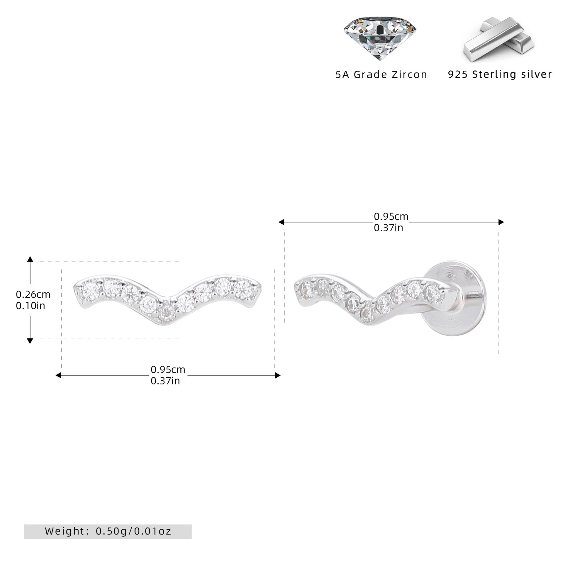 Damen Ohrstecker in modernem Schwungdesign mit funkelnden Zirkonia aus hochwertigem 925 Sterlingsilber Shop Nory