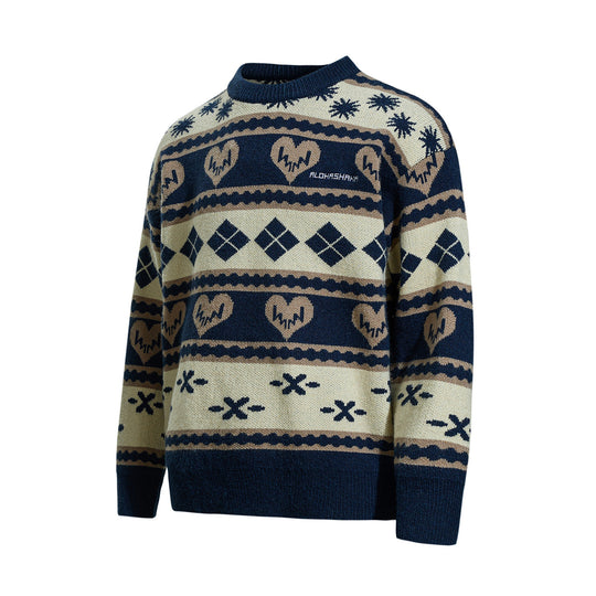 Herren Gemusterter Grobstrick-Pullover im Norwegerstil mit Rundhalsausschnitt Shop Nory
