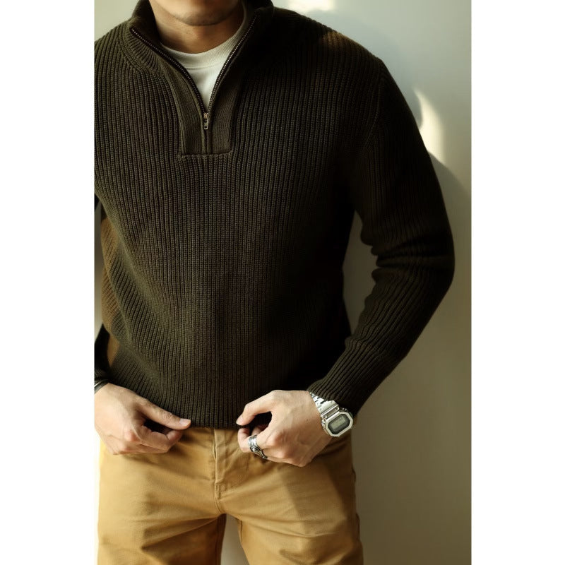 Herren Grobgerippter Halbzip-Strickpullover mit Stehkragen Shop Nory