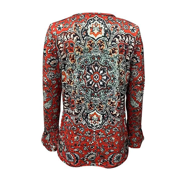 Damen Boho-Tunika-Bluse mit Mandala-Print, V-Ausschnitt und dreiviertel Ärmeln Shop Nory
