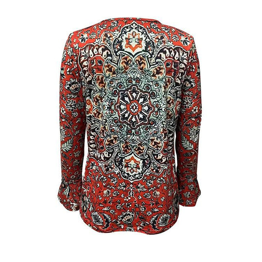 Damen Boho-Tunika-Bluse mit Mandala-Print, V-Ausschnitt und dreiviertel Ärmeln Shop Nory