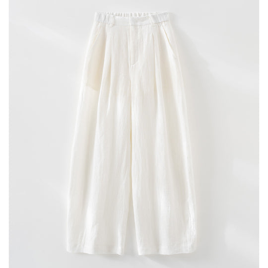 Damen Weite Leinenhose mit hoher Taille, Bundfalten und legerer Palazzosilhouette Shop Nory
