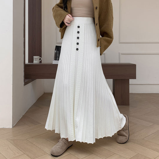 Damen Eleganter Plissee-Maxirock mit Knopfdetails Shop Nory