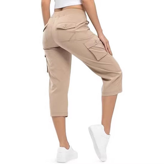 Damen Capri Cargo-Hosen in Bermuda-Länge mit hoher Taille und aufgesetzten Klappentaschen Shop Nory