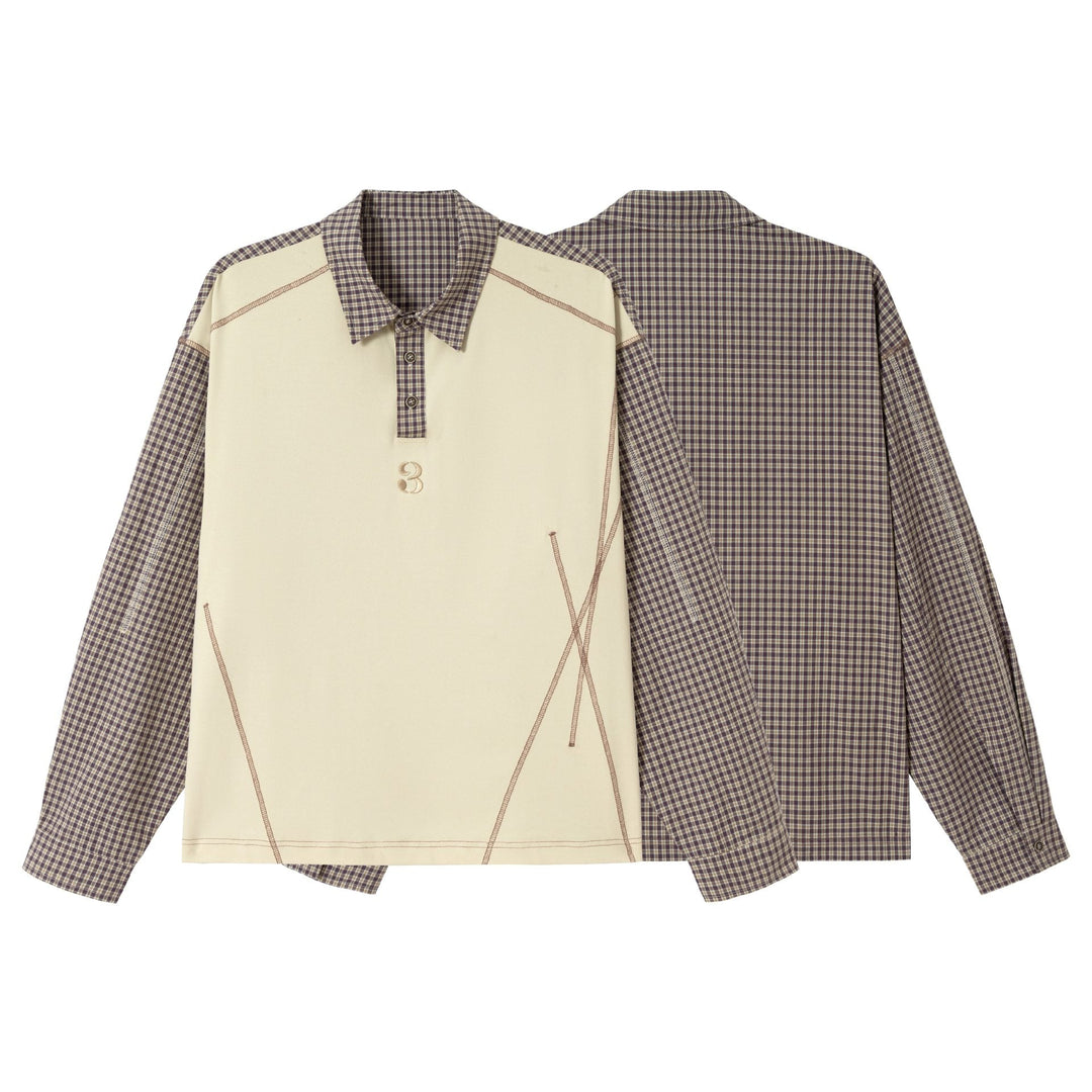 Herren Longsleeve-Polohemd mit Karoärmeln und Kontrastpanel Shop Nory