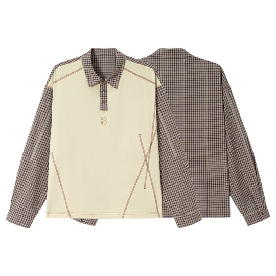 Herren Longsleeve-Polohemd mit Karoärmeln und Kontrastpanel Shop Nory