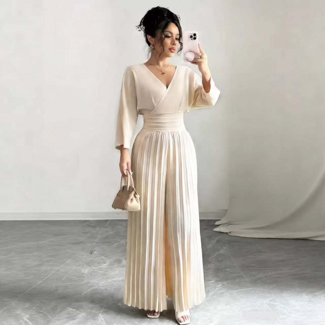Damen Maxikleid mit Wickeloberteil, Tailliertem Rippbund und Plisseerock Shop Nory