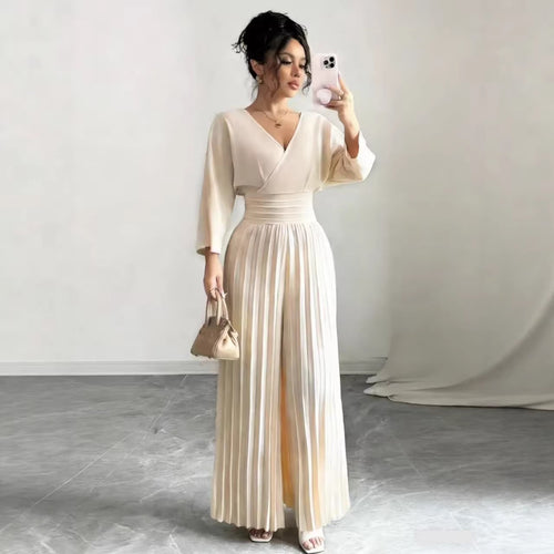 Damen Maxikleid mit Wickeloberteil, Tailliertem Rippbund und Plisseerock Shop Nory