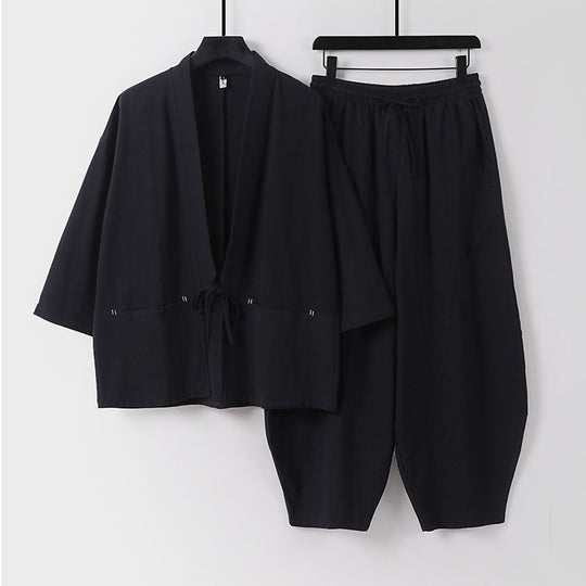 Unisex Modernes Kimono-Lounge-Set aus weichem Baumwollmix mit Kurzjacke, Tunnelzug-Hose und gerafften Knöcheln Shop Nory