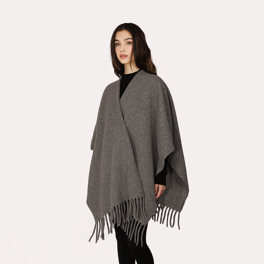 Damen Offener Wollmix-Überwurf im Cape‑Stil mit Fransensaum Shop Nory