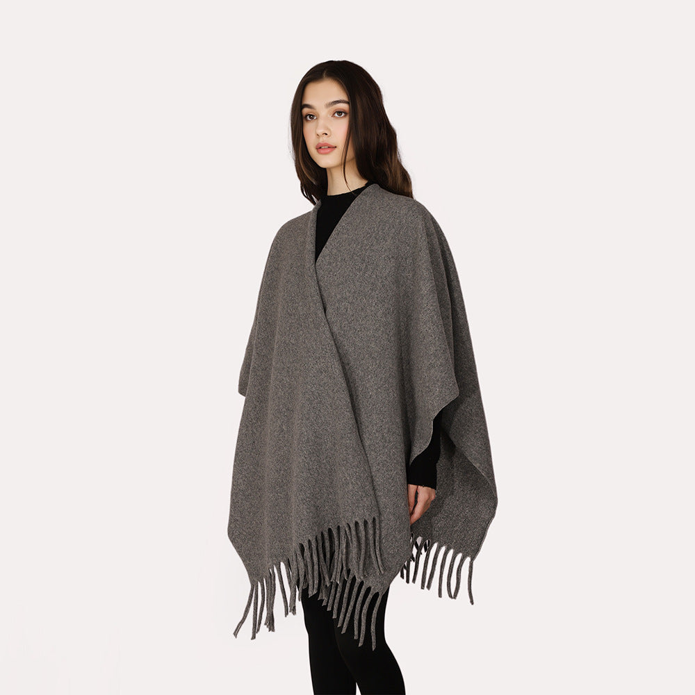 Damen Kaschmir‑Optik Capeponcho mit Fransen und offenem Oversize‑Schnitt Shop Nory