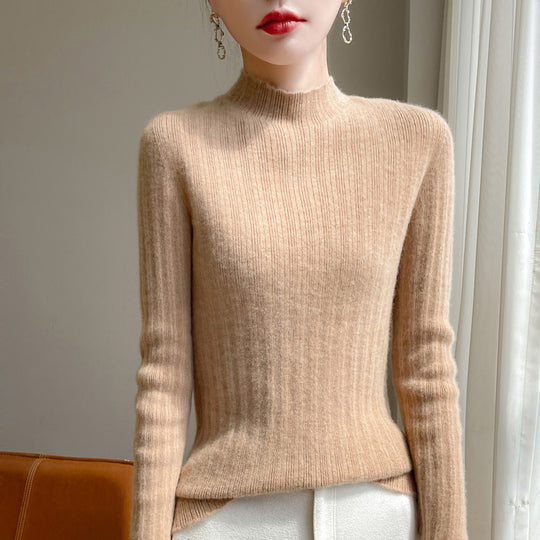 Damen Schmal geschnittener Feinstrick-Pullover mit kurzem Stehkragen und feiner Rippenstruktur Shop Nory