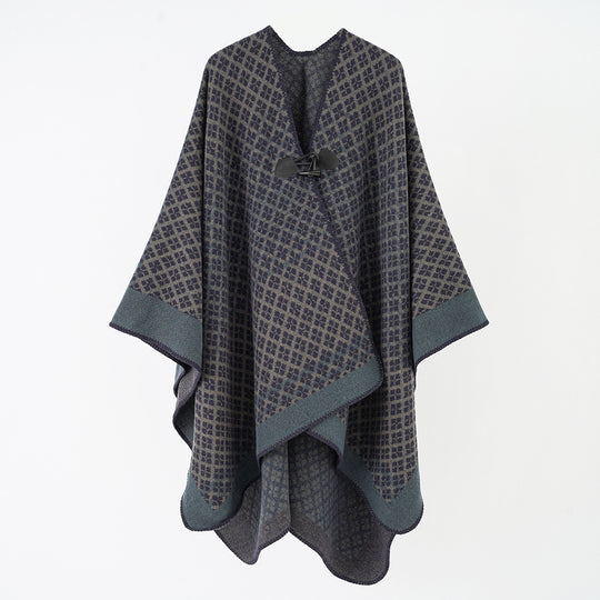 Damen Wollmischung Poncho mit Jacquard‑Muster und Knebelverschluss Shop Nory