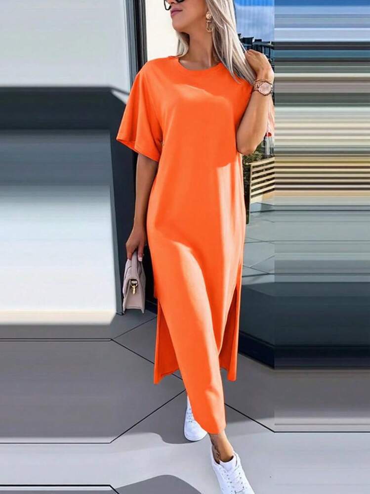 Damen Lässiges Maxikleid mit seitlichen Schlitzen und Oversize-Design