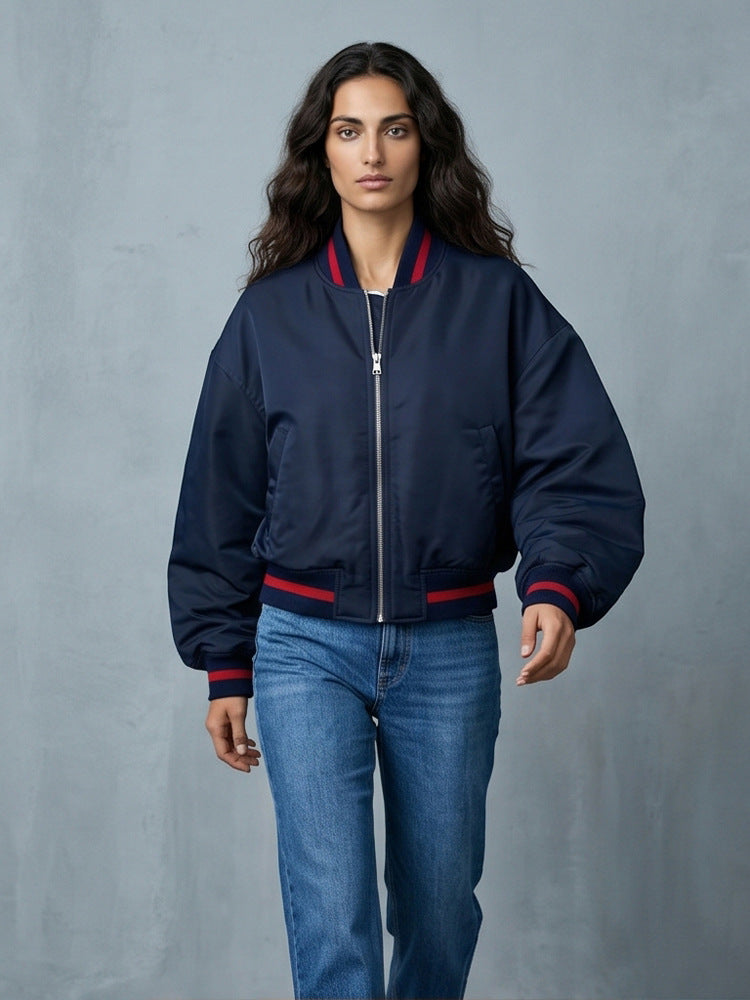 Damen Kurz geschnittene Oversize Bomberjacke mit voluminösen Ärmeln und Rippenbündchen Shop Nory