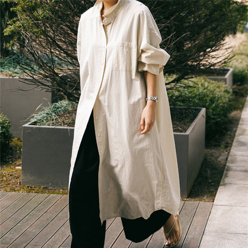 Damen Oversize-Hemdblusenkleid mit langem Saum und verdeckter Knopfleiste Shop Nory