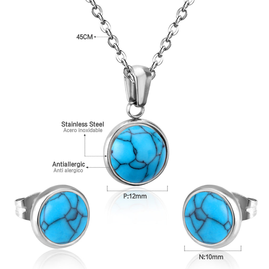 Damen Halskette und Ohrringe Set mit türkisfarbenen Zirkonia-Shop Nory