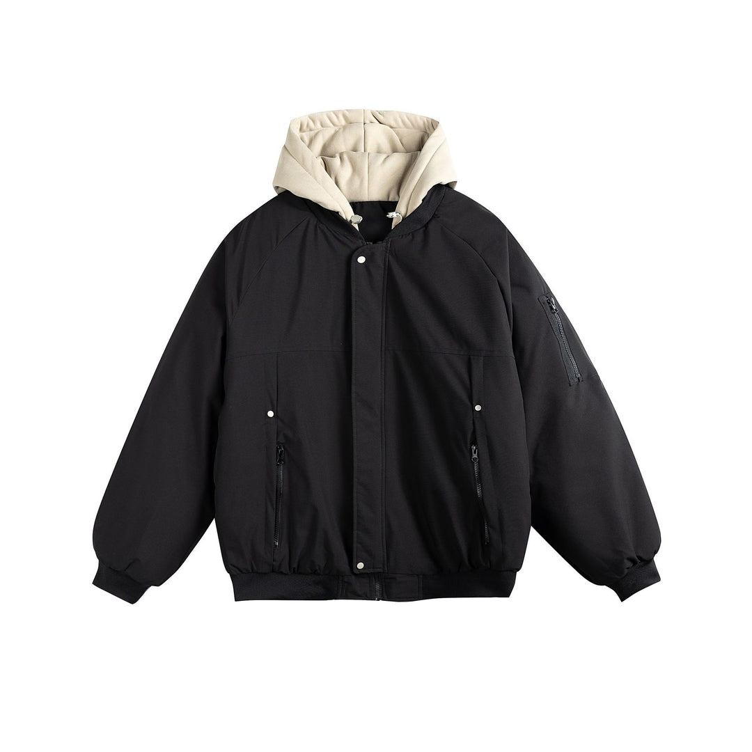 Herren Wattierte Oversize Bomberjacke mit kontrastgefütterter Kapuze und Ärmel-Reißverschluss Shop Nory
