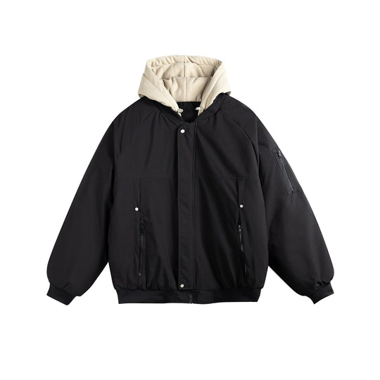 Herren Wattierte Oversize Bomberjacke mit kontrastgefütterter Kapuze und Ärmel-Reißverschluss Shop Nory